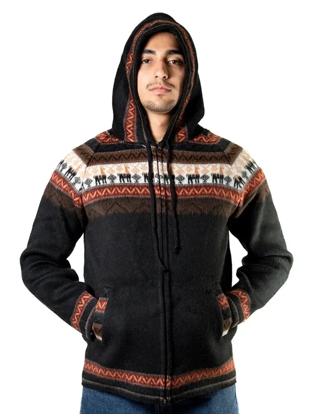 Artesands Black Zip-Up Hooded Alpaca/Wool Sweater